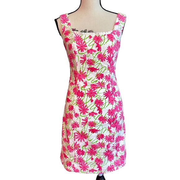 Lilly Pulitzer Dress Women's Size 2 Pink White Green Floral Sleeveless Fitted - Picture 1 of 9